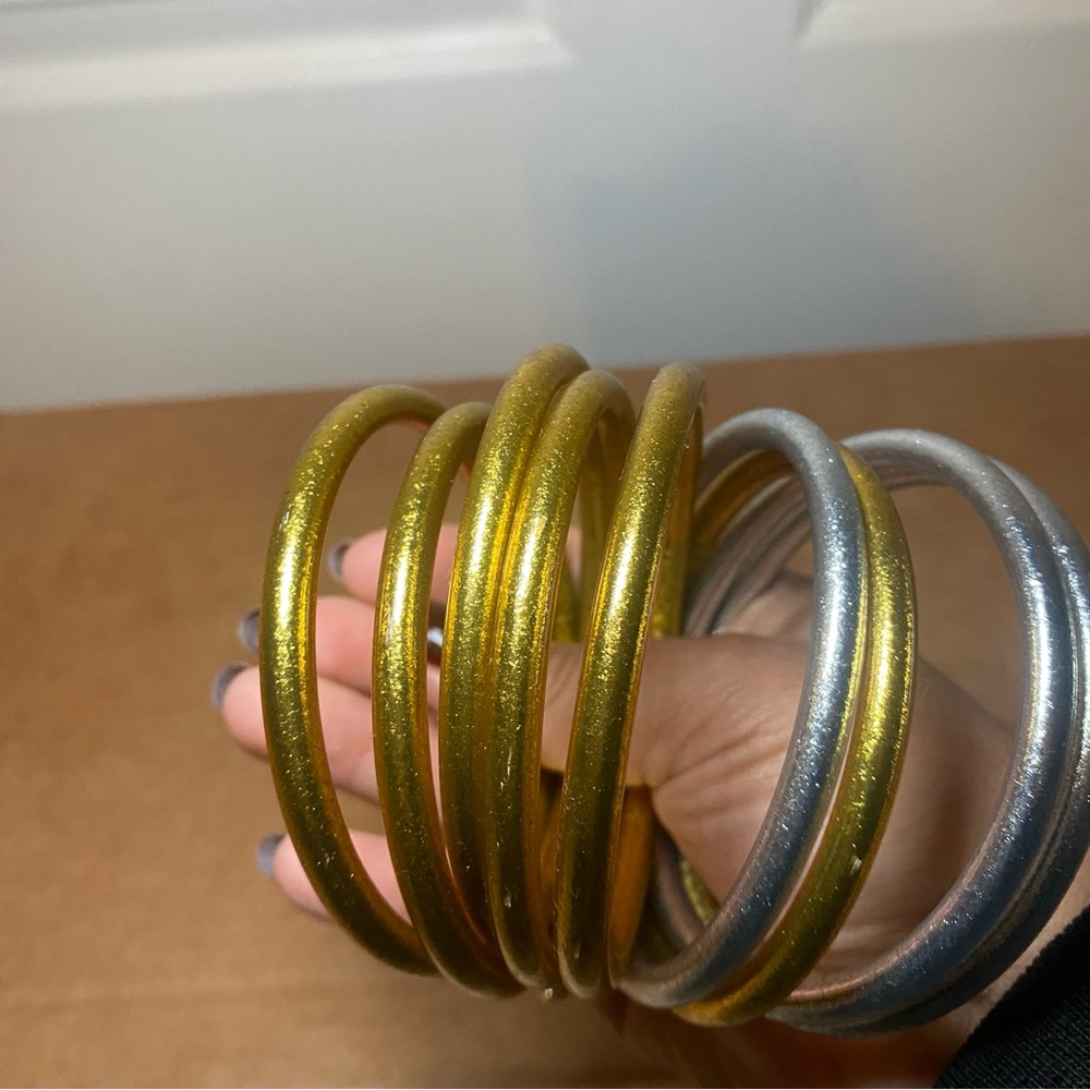 BuDhaGirl All Weather Bangles – Set of 9 – 3 Silver & 6 Gold